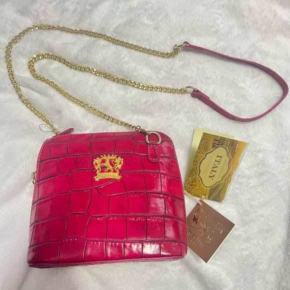 Luxurious Fucsia Croc-Embossed Italian Leather Bag NWT - Picture 1 of 8